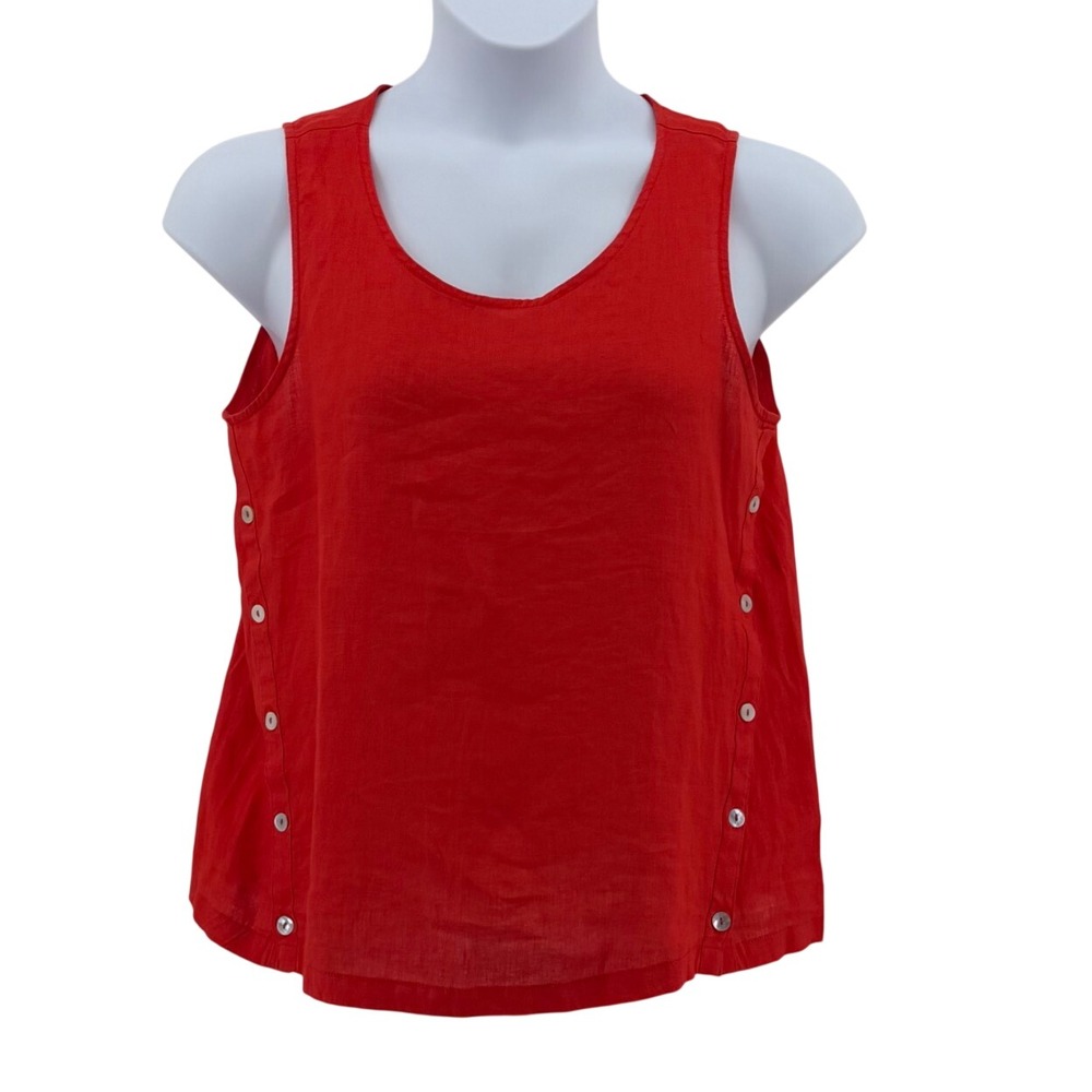 Rachel Rachel Roy 100% Linen Tank Top Womens Medium Red Side Button Sleeveless